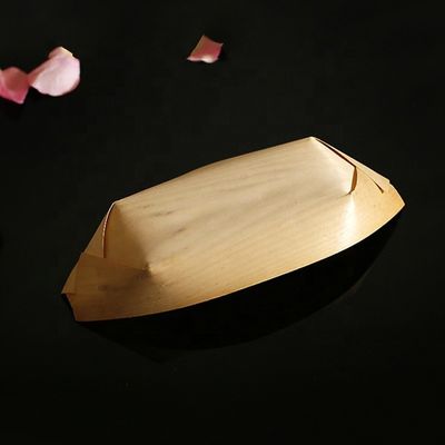 Customized Logo Acceptable Birch Bamboo Boat Shape Sailing Wood Sushi Tray