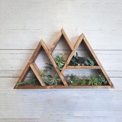 Natural Wood Mountain Shelf Multilayer Wall Mounted Floating Display Shelves 26.75x16x3.5 Inches