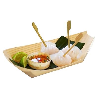 Customized Logo Acceptable Birch Bamboo Boat Shape Sailing Wood Sushi Tray