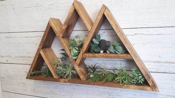 Natural Wood Mountain Shelf Multilayer Wall Mounted Floating Display Shelves 26.75x16x3.5 Inches