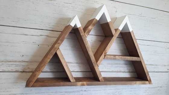 Natural Wood Mountain Shelf Multilayer Wall Mounted Floating Display Shelves 26.75x16x3.5 Inches