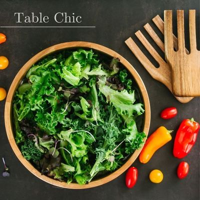 Complete Your Party Bamboo Salad Bowl Set with Serving Utensils and Dressing Jar