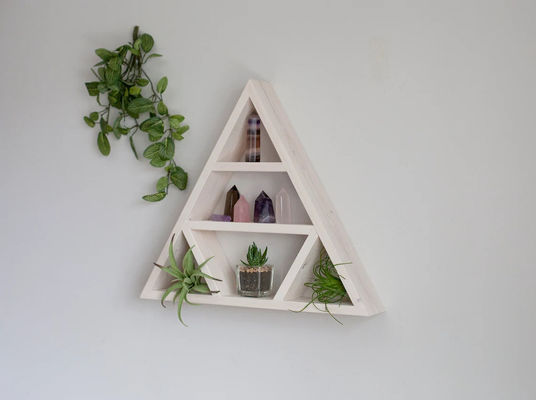 Minimalist Design Wooden Triangle Wall Shelf Crystal Display Shelves for Home Storage