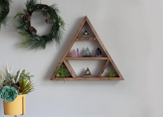Minimalist Design Wooden Triangle Wall Shelf Crystal Display Shelves for Home Storage
