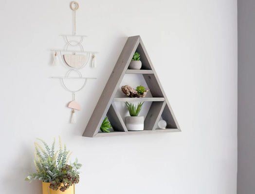 Minimalist Design Wooden Triangle Wall Shelf Crystal Display Shelves for Home Storage