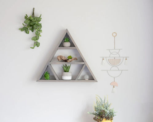 Minimalist Design Wooden Triangle Wall Shelf Crystal Display Shelves for Home Storage