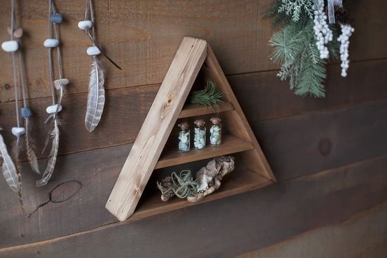 Living Room Furniture Custom Handmade Wood Wall Mounted Floating Triangular Shelf 16&quot;or18&quot;X3.2&quot; Modern Design