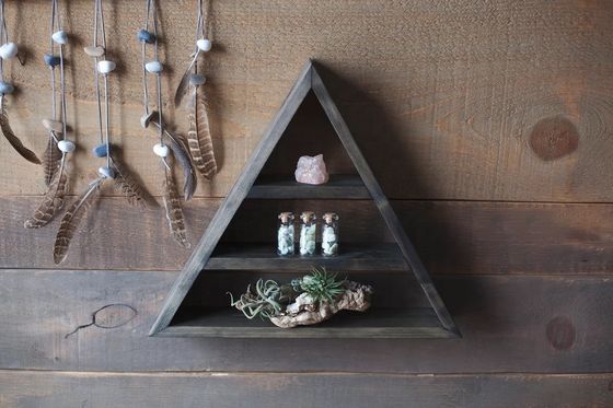 Living Room Furniture Custom Handmade Wood Wall Mounted Floating Triangular Shelf 16&quot;or18&quot;X3.2&quot; Modern Design