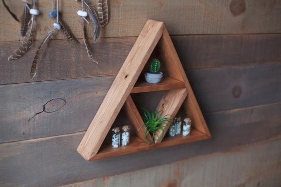 Living Room Furniture Custom Handmade Wood Wall Mounted Floating Triangular Shelf 16&quot;or18&quot;X3.2&quot; Modern Design