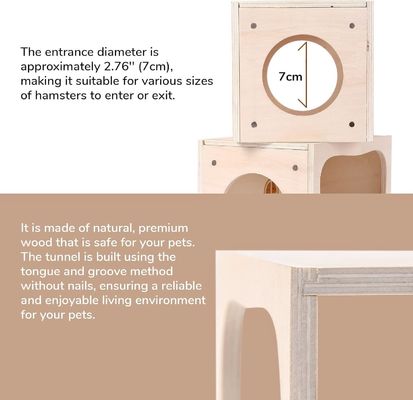 Small Animals' Breathable Wooden House Customizable Chamber for Hiding and Exploring
