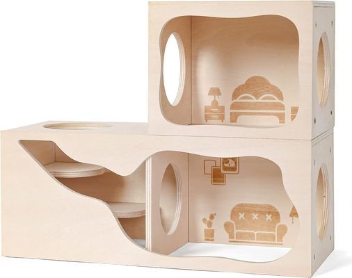Small Animals' Breathable Wooden House Customizable Chamber for Hiding and Exploring