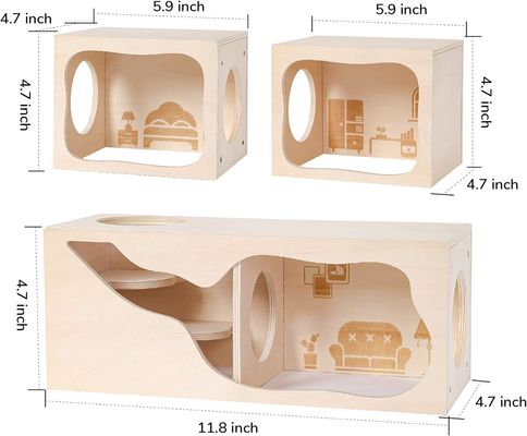 Small Animals' Breathable Wooden House Customizable Chamber for Hiding and Exploring