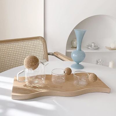 Wave Shape Wooden Tray Breakfast Serving Tray for Kitchen 40.5x18.5x2cm Customized Logo