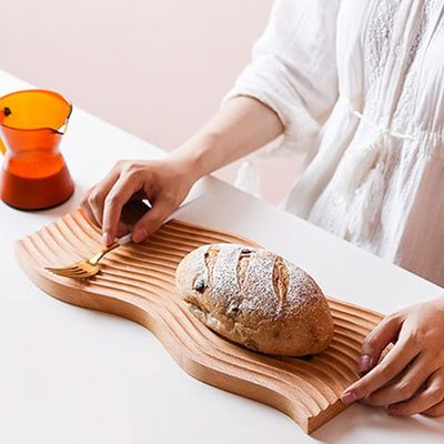 Wave Shape Wooden Tray Breakfast Serving Tray for Kitchen 40.5x18.5x2cm Customized Logo