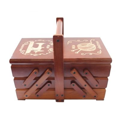 3 Tier Foldable Cantilever Sewing Storage Box with Handle 38x23.5x30cm Burned Finish