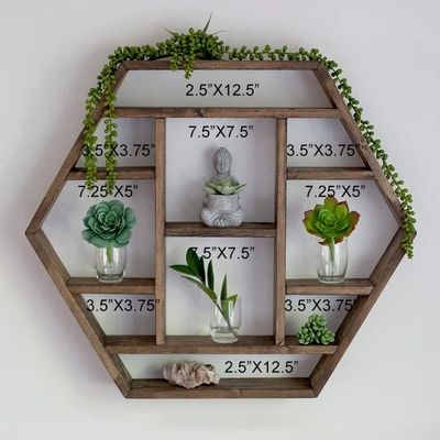 Home Decoration Solid Wood Hexagon Wall Mounted Floating Shelf Wooden Storage Shelves
