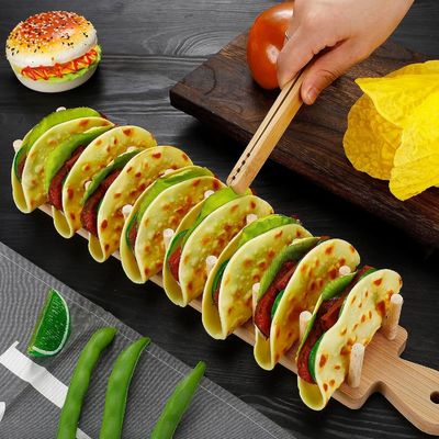 Set of 2 Wooden Taco Holders with Handle and Tong Burned Printing Customized Color