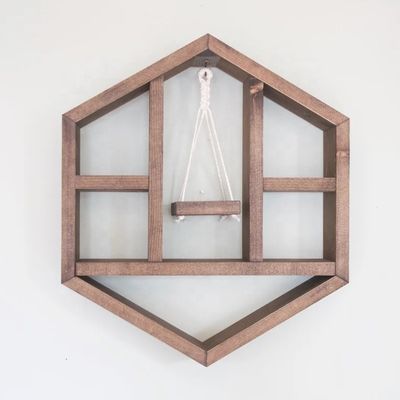 Floating Geometric Shelf Handcrafted Honeycomb Design for Space-Saving Wooden Hexagon