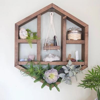 Floating Geometric Shelf Handcrafted Honeycomb Design for Space-Saving Wooden Hexagon
