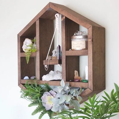 Floating Geometric Shelf Handcrafted Honeycomb Design for Space-Saving Wooden Hexagon