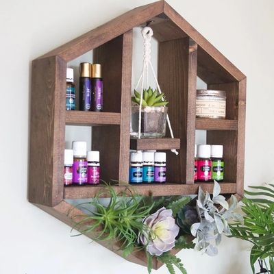 Floating Geometric Shelf Handcrafted Honeycomb Design for Space-Saving Wooden Hexagon