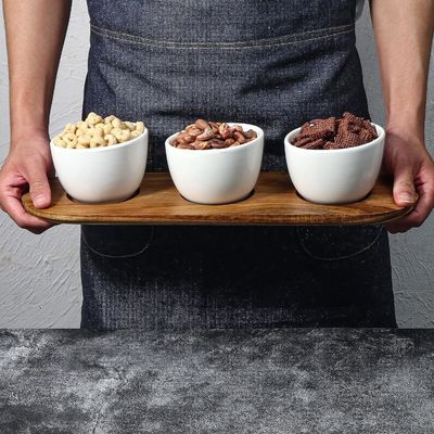 Acacia Wooden Tray Chip and Dip Serving Set with Wooden Plain Color or Your Color