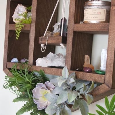 Floating Geometric Shelf Handcrafted Honeycomb Design for Space-Saving Wooden Hexagon