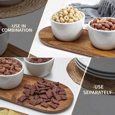 Acacia Wooden Tray Chip and Dip Serving Set with Wooden Plain Color or Your Color