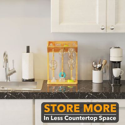 Double Tier Bamboo Baby Bottle Drying Rack for Convenient Kitchen Bottles Organization