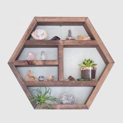 NO Folded Multi-Layer Vintage Solid Wood Storage Shelf with Rustic Hexagon Design