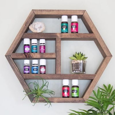 NO Folded Multi-Layer Vintage Solid Wood Storage Shelf with Rustic Hexagon Design