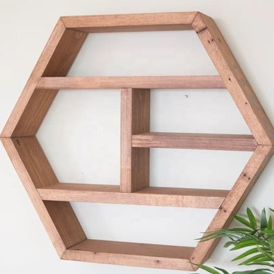 NO Folded Multi-Layer Vintage Solid Wood Storage Shelf with Rustic Hexagon Design