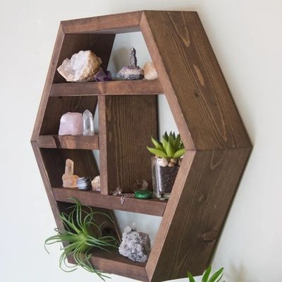 NO Folded Multi-Layer Vintage Solid Wood Storage Shelf with Rustic Hexagon Design