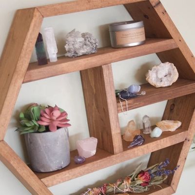 NO Folded Multi-Layer Vintage Solid Wood Storage Shelf with Rustic Hexagon Design