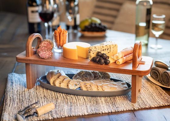 Contemporary Raised Wooden Serving Platter for Home Decor Counter Shelf Organizer