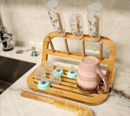 Classification Travel-Friendly Bamboo Baby Bottle Drying Rack with Brush and Dryer