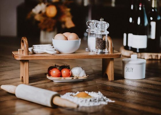 Contemporary Raised Wooden Serving Platter for Home Decor Counter Shelf Organizer