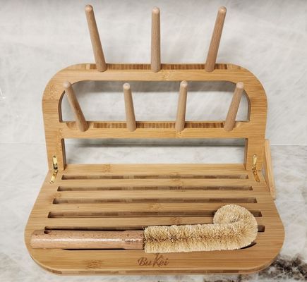 Classification Travel-Friendly Bamboo Baby Bottle Drying Rack with Brush and Dryer