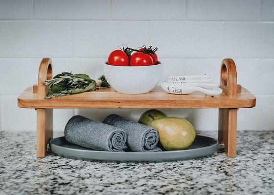 Contemporary Raised Wooden Serving Platter for Home Decor Counter Shelf Organizer