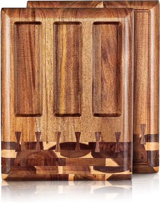 Eco-friendly Wood Cutting Board with Built-in Juice Groove and Removable Containers