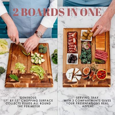 Eco-friendly Wood Cutting Board with Built-in Juice Groove and Removable Containers