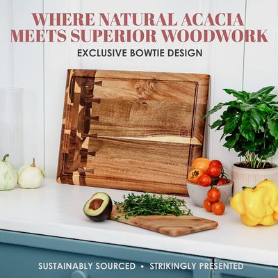 Eco-friendly Wood Cutting Board with Built-in Juice Groove and Removable Containers