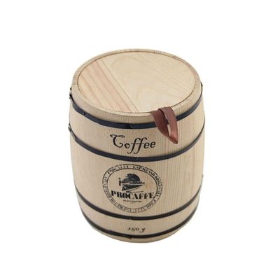 Custom Logo Coffee Jar in Barrel Shape for Gift Packaging and Custom Design