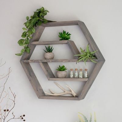 Hexagon Solid Wood Floating Shelf Modern Design for Bedroom Livingroom and Kitchen