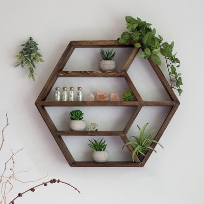 Hexagon Solid Wood Floating Shelf Modern Design for Bedroom Livingroom and Kitchen