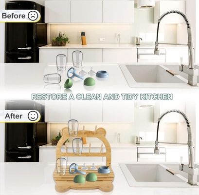 Kitchen Standing Type Bamboo Bottle Dryer Holder for Quick Drying and Space Saving