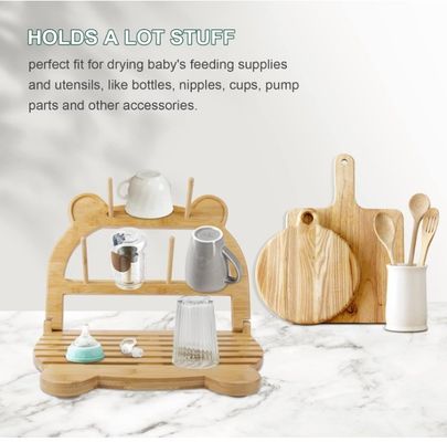 Kitchen Standing Type Bamboo Bottle Dryer Holder for Quick Drying and Space Saving