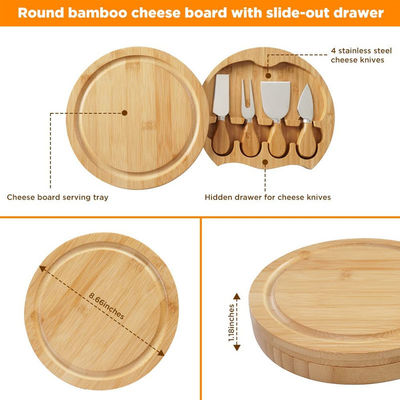 Bamboo Cheese Board with Custom Logo and 4 Stainless Steel Cutting Knives Custom Size
