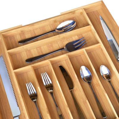 Bamboo Kitchen Silverware Utensil Holder And Cutlery Tray Drawer Organizer For Flatware Customize Size