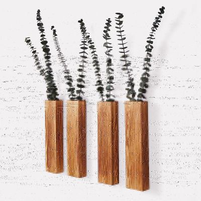 Indoor Plants Dried Flowers and Faux Greenery Plants Wooden Pocket Wall Vases 3 Pack